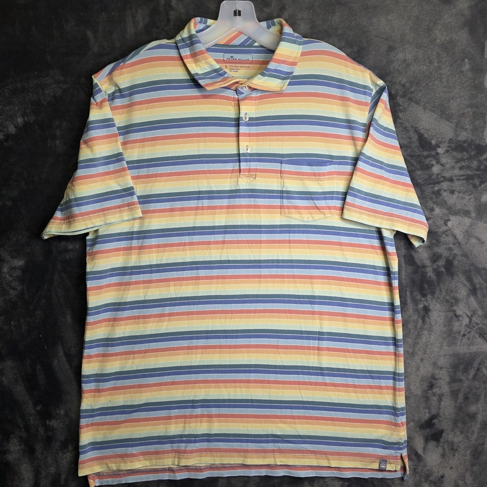 Peter Millar Polo Shirt Mens L Canon Beach Stripe Multicolor Colorful Golf